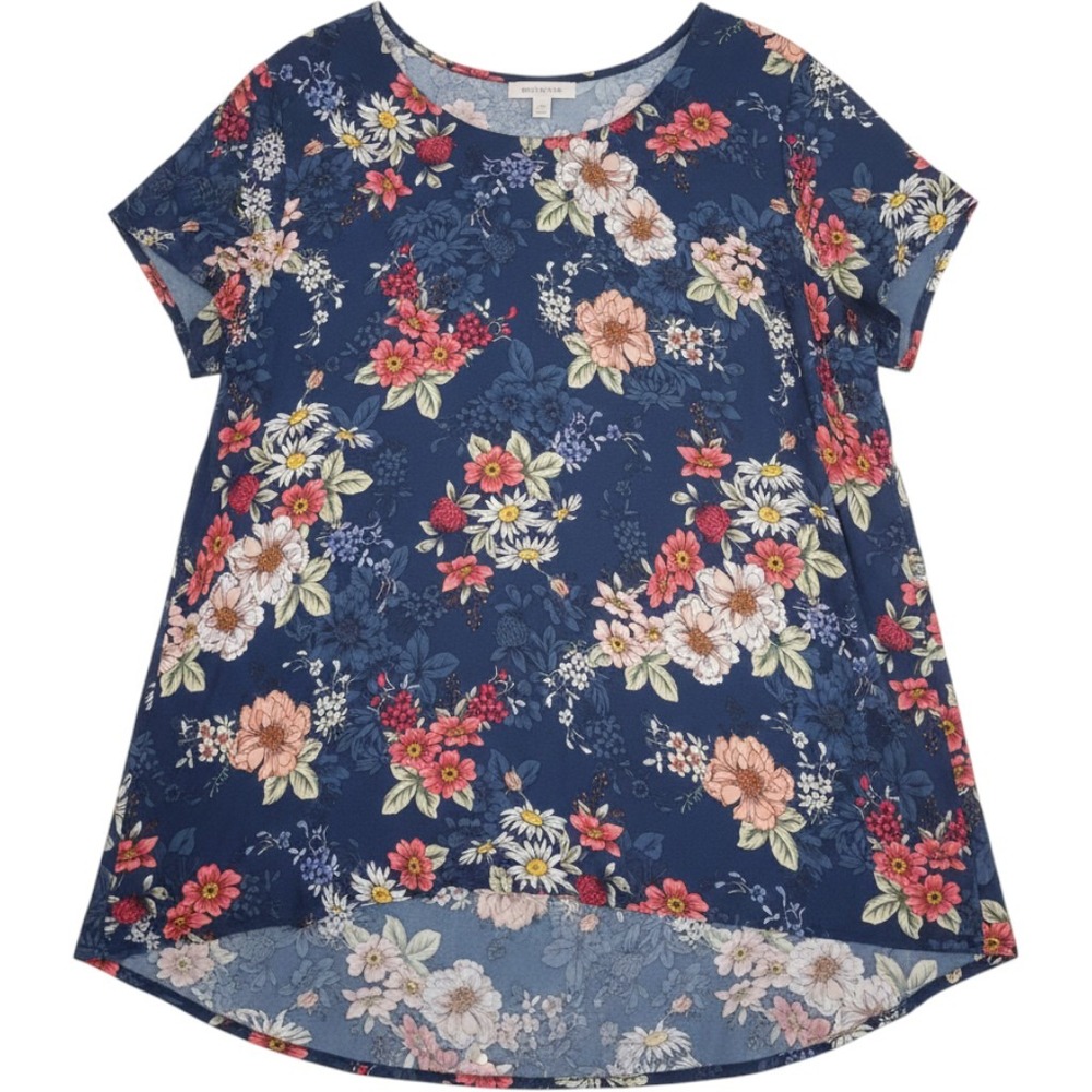 Torrid Navy Blue Floral‎ Babydoll High Low Blouse Short Sleeve Plus Size 3 3X